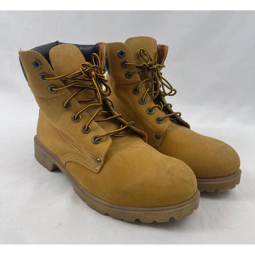 Country Boots‎ Work Boots Mens 7.5 D Wheat Leather Padded Collar Lug Sole